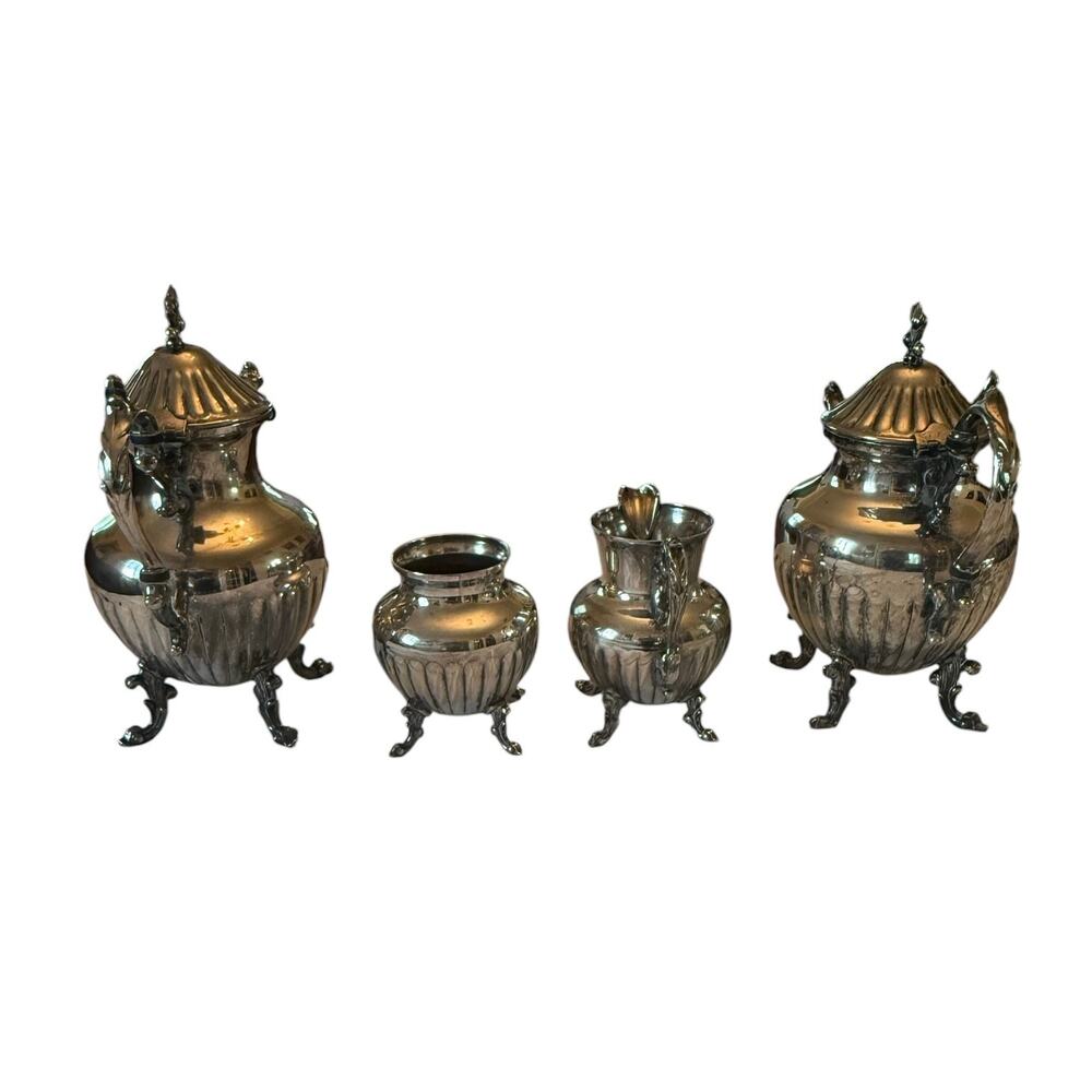 Mid 20th Century Birmingham Silver on Copper Coffee Tea Sugar Creamer Set - Picture 8 of 15